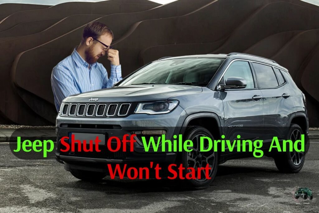 Jeep parked on the road with hood open, indicating it shut off while driving and is unable to restart.